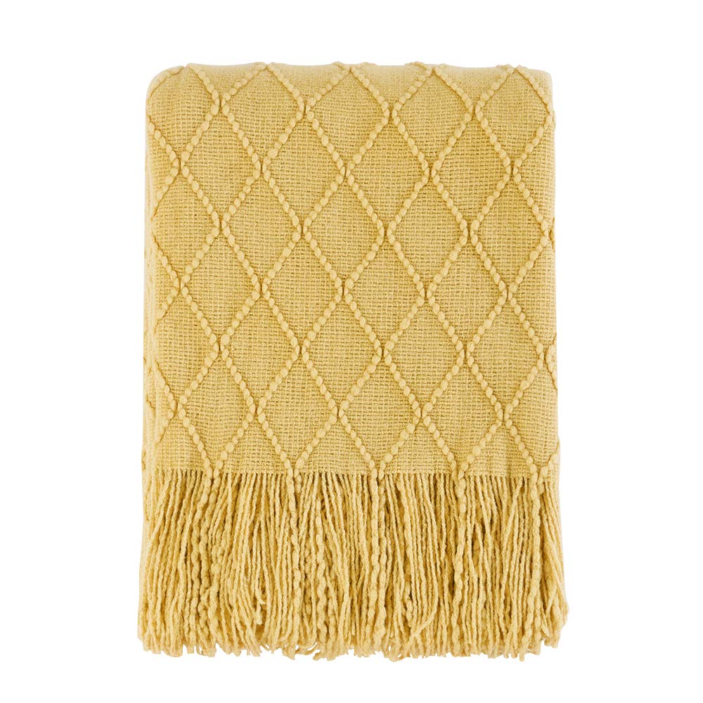 BOURINA Beige Throw Blanket 50x60 Inch Boho Knitted Soft Throw Sofa Blanket