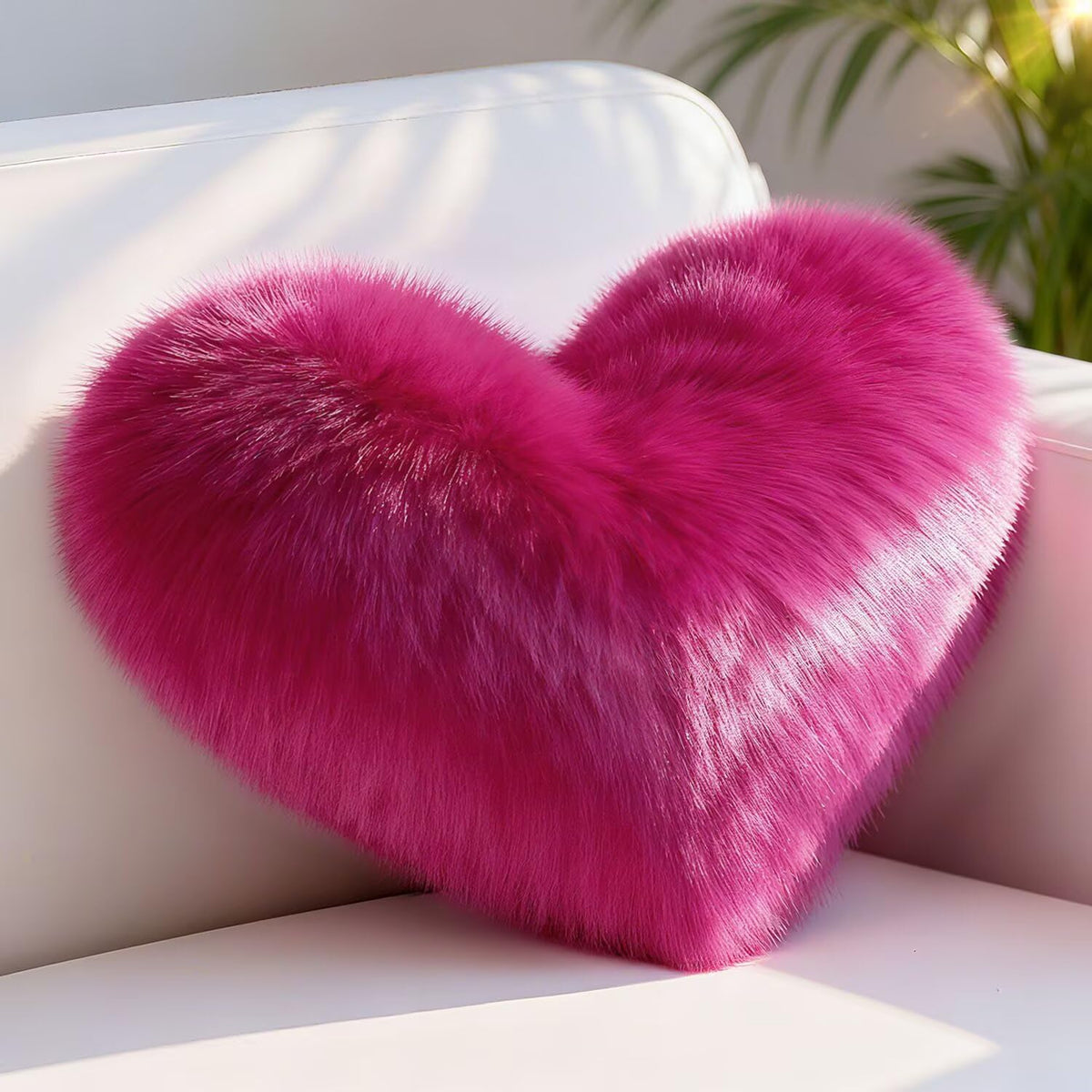 Red Heart Pillow, Faux Fox Fur Heart Decorative Pillows, Heart Shaped Throw Pillow for Bed, Soft Fluffy Decorative Cushion for Chair Sofa Living Room - Plush Pillow Home Decor