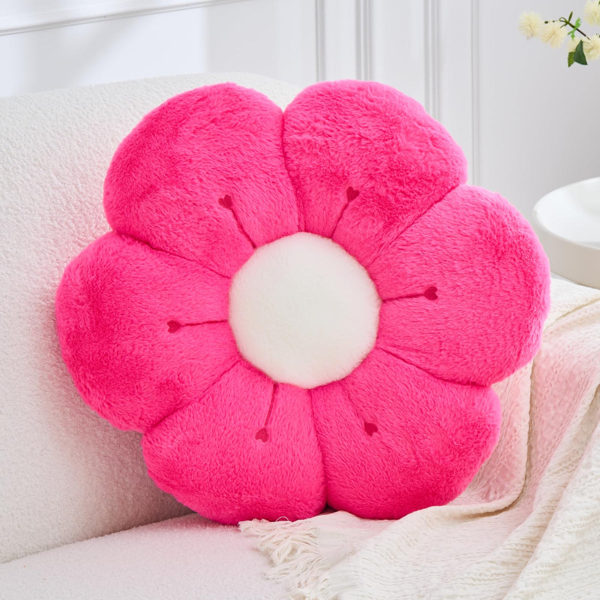 Flower Pillow, Light Pink Flower Decorative Throw Pillows for Bed Couch, Aesthetic Home Decor Cute 14.9" Daisy Floral Shaped Plush Pillow Floor Seat Cushion