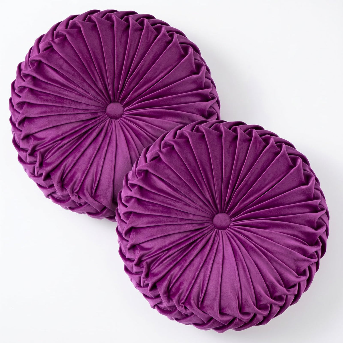 HLOVME Round Velvet Pillow for Couch Small Handmade Decorative Throw Pillow for Bed Bedroom 13.7” Wine Red
