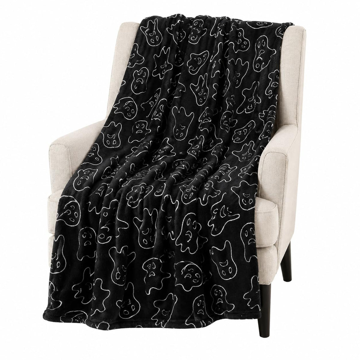 Halloween Fleece Throw Blanket, Black Bats on Gray, 50"x70" Oversized