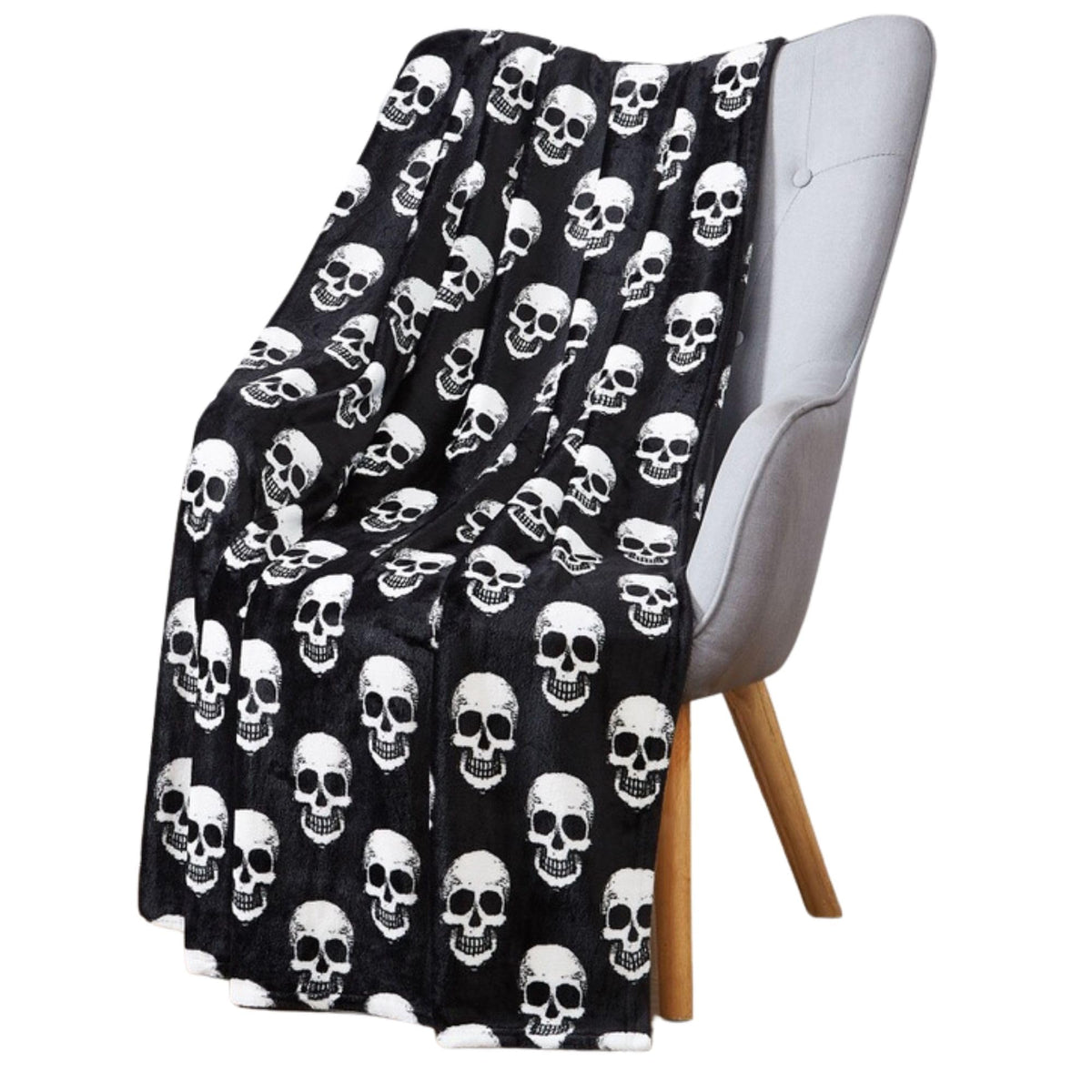 Halloween Fleece Throw Blanket, Black Bats on Gray, 50"x70" Oversized