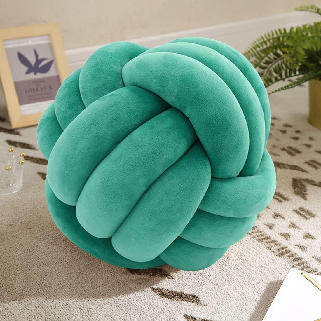 KUCCO Ivory Knot Pillow Ball, Handmade Knotted Throw Pillow, 7.87 Inch