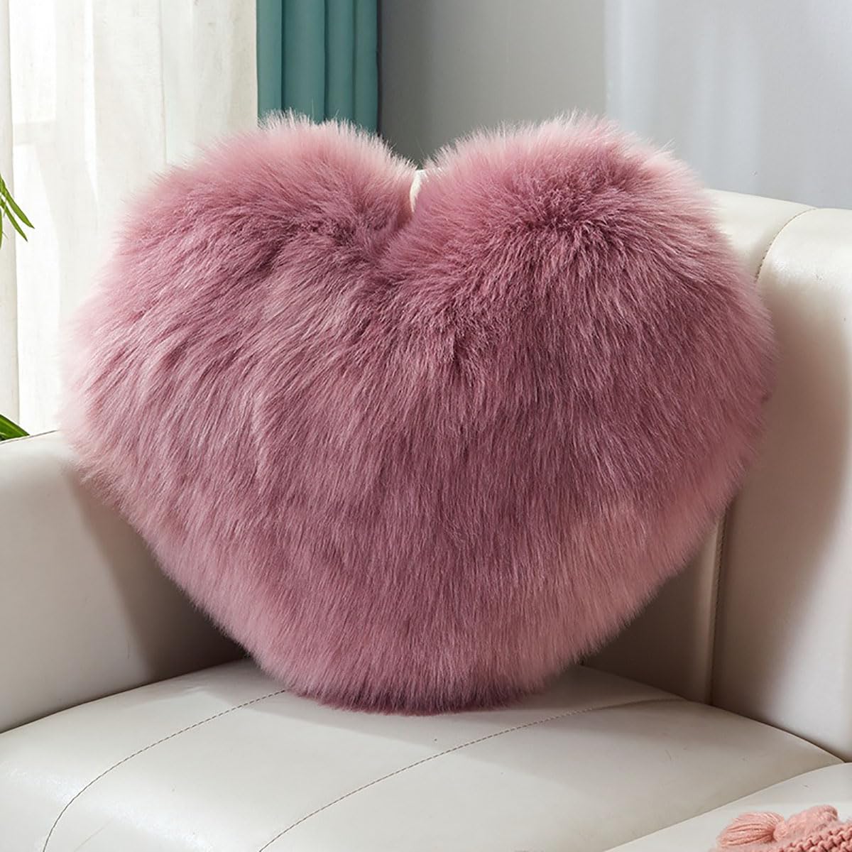 Fluffy Heart-Shaped Pillow, Sofa Bed Decoration, Pillow Decoration, Room Pillow (Pink, 11.81inch X 15.74inch)
