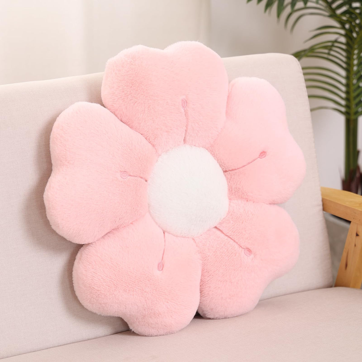 Flower Shaped Pillow, Cute Decorative Throw Pillow with Soft Artificial Rabbit Fur for Couch Bed Chair Floor, Flower Pillows Seating Cushions with Room Décor for Bedroom Living Room (14.9" Lavender)