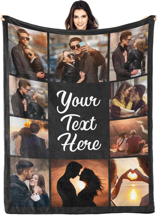 Printwoo Custom Blanket with Picture Customized Thow Blankets Personalized Blanket Customizable Blanket Photo Blankets Customize Gifts for Girlfriend Boyfriend Wife Husband Mom Couple