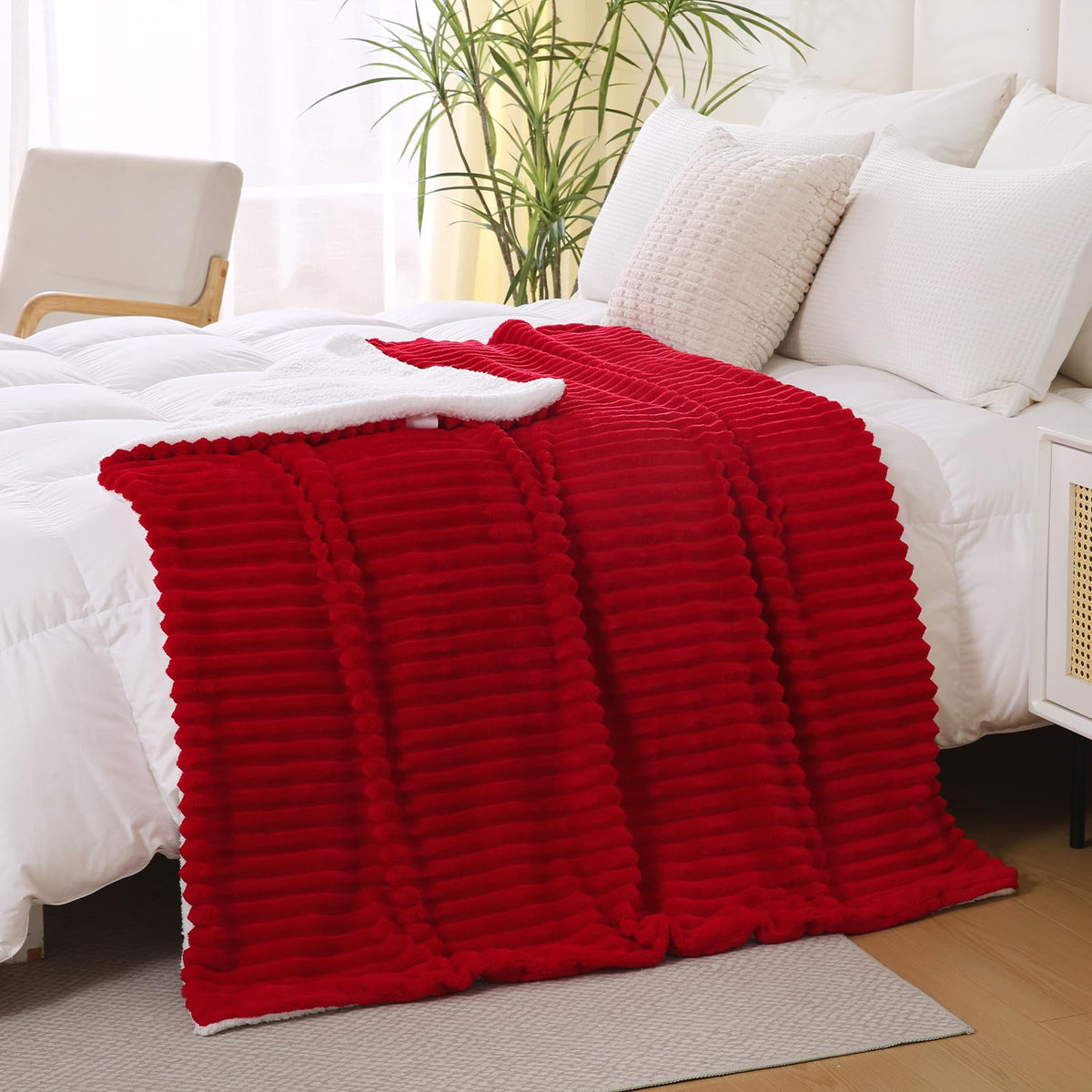 Burnt Orange Sherpa Fleece Throw Blanket 50”×60”Double-sided for Couch