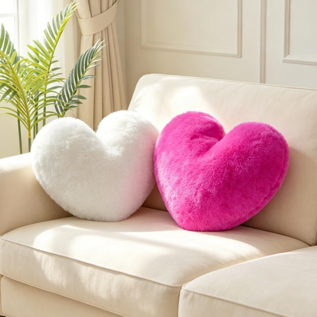 2 Pcs Black Heart Pillow 16" Fluffy Decorative Throw Pillows for Couch Bed