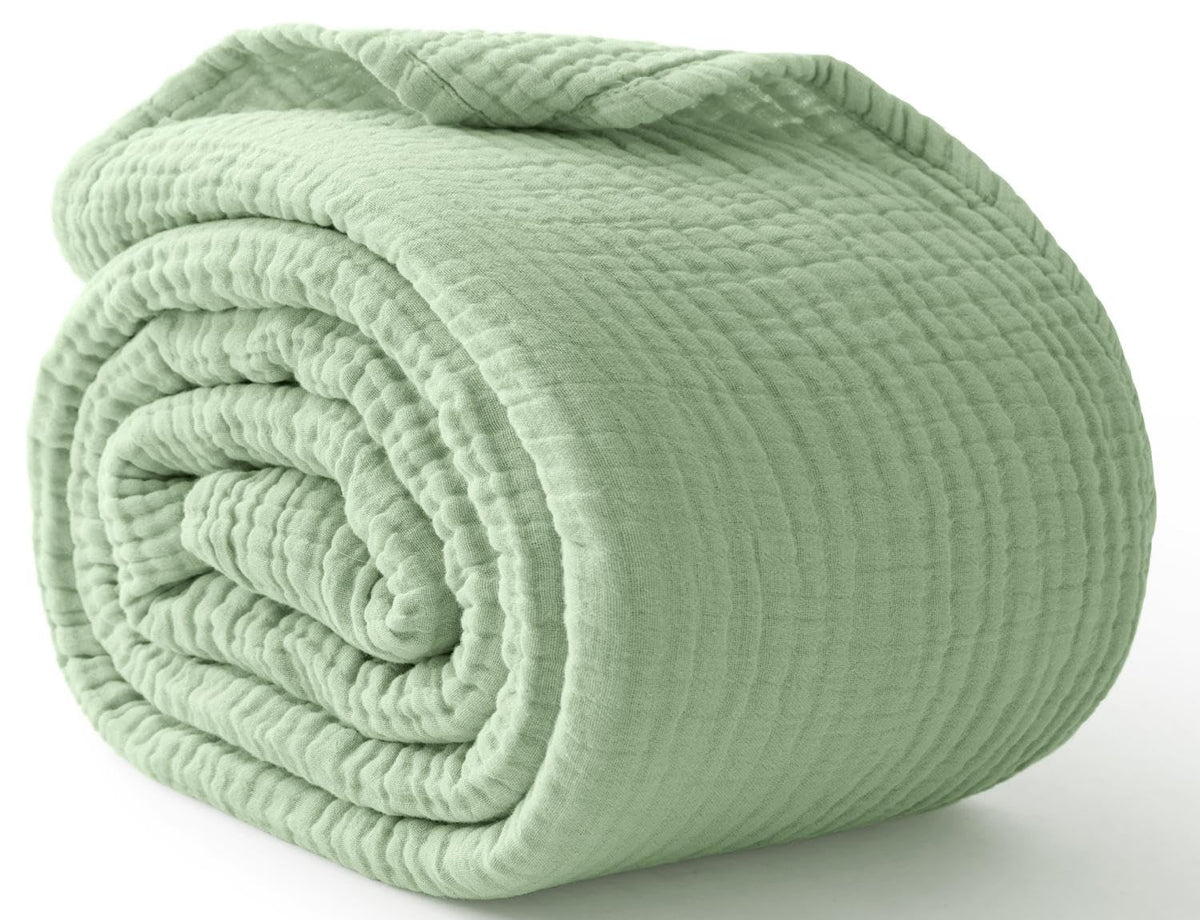 100% Cotton Muslin Blanket for Adults, 6-Layer Large Throw, Beige Linen