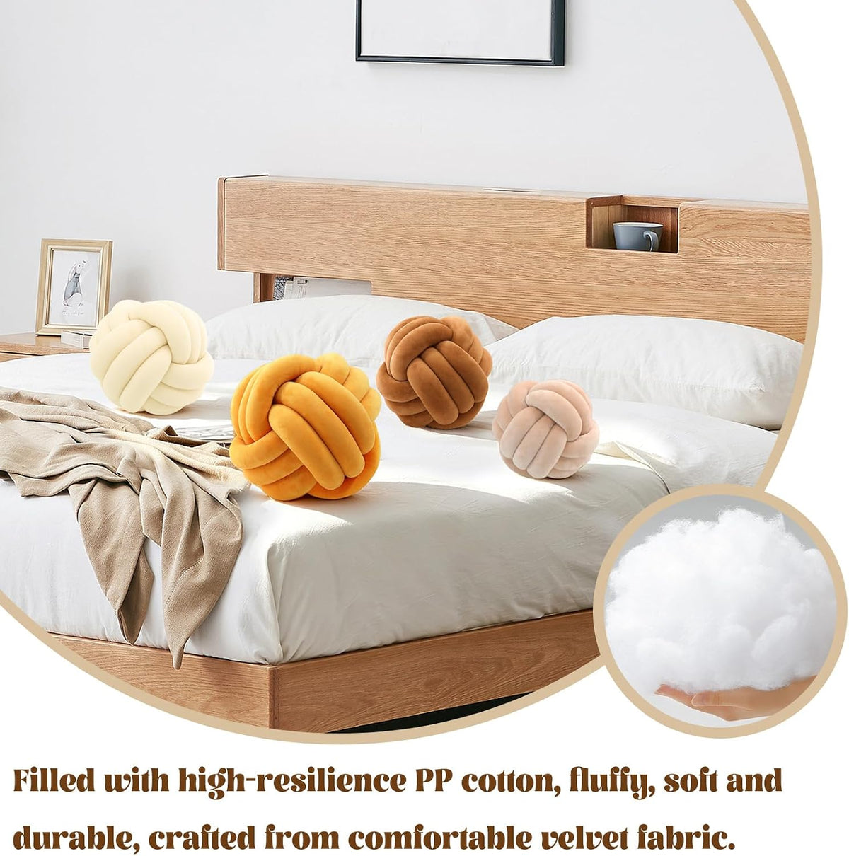 KUCCO Ivory Knot Pillow Ball, Handmade Knotted Throw Pillow, 7.87 Inch