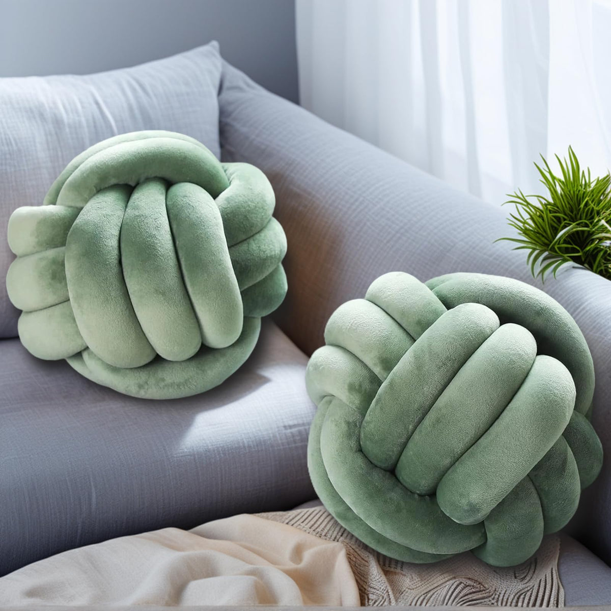2 Pcs Knot Ball Pillow Black Throw Pillows Plush Round Cushion 8.7"