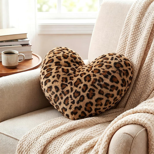Leopard Heart Pillow Small Cheetah Print Love Pillows Soft Faux Fur Heart Shaped Decorative Pillow Cushion for Bed, Sofa, Couch, Bedroom & Living Room 13 x 10 Inch
