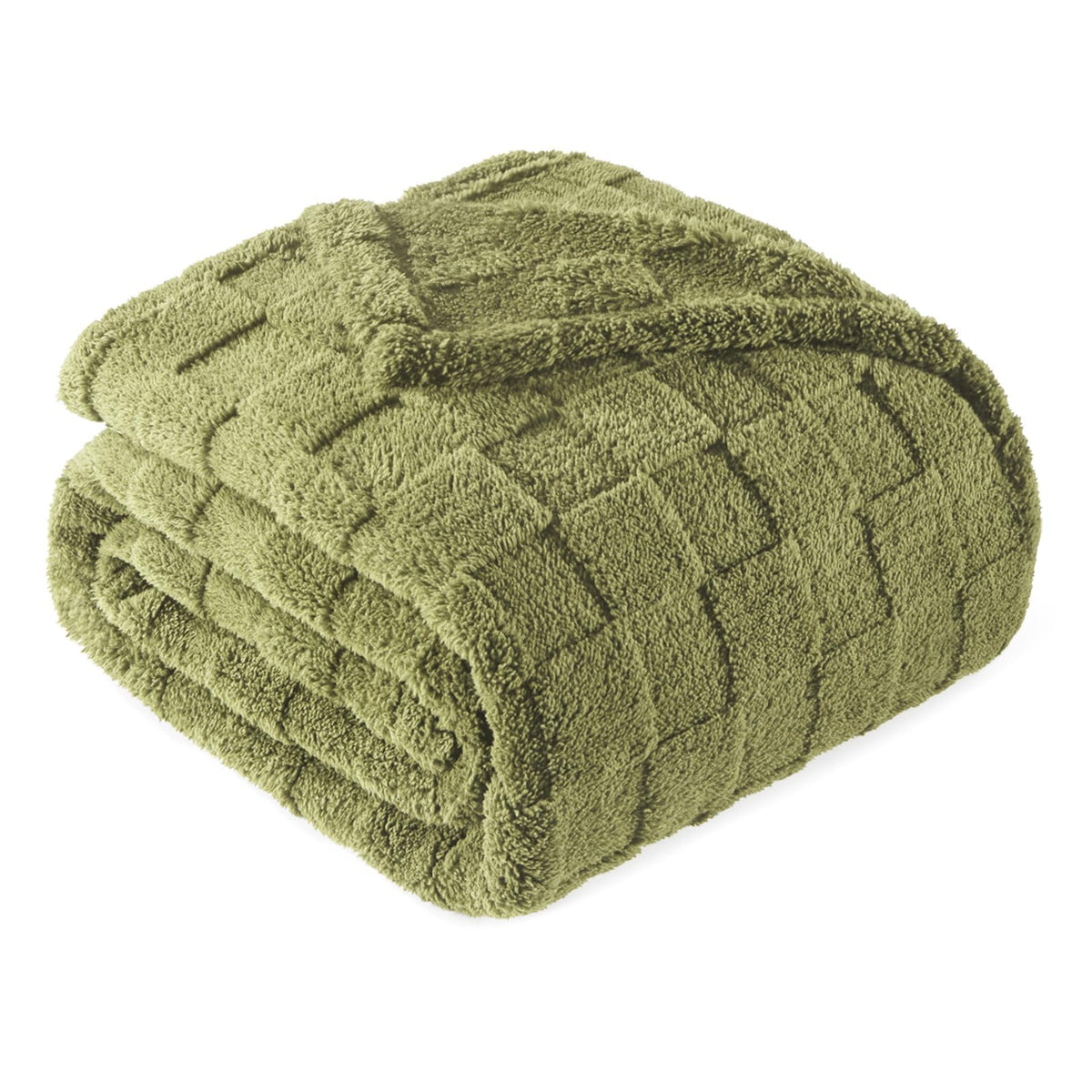 Exclusivo Mezcla 3D Checkered Fleece Throw Blanket for Couch, Ivory