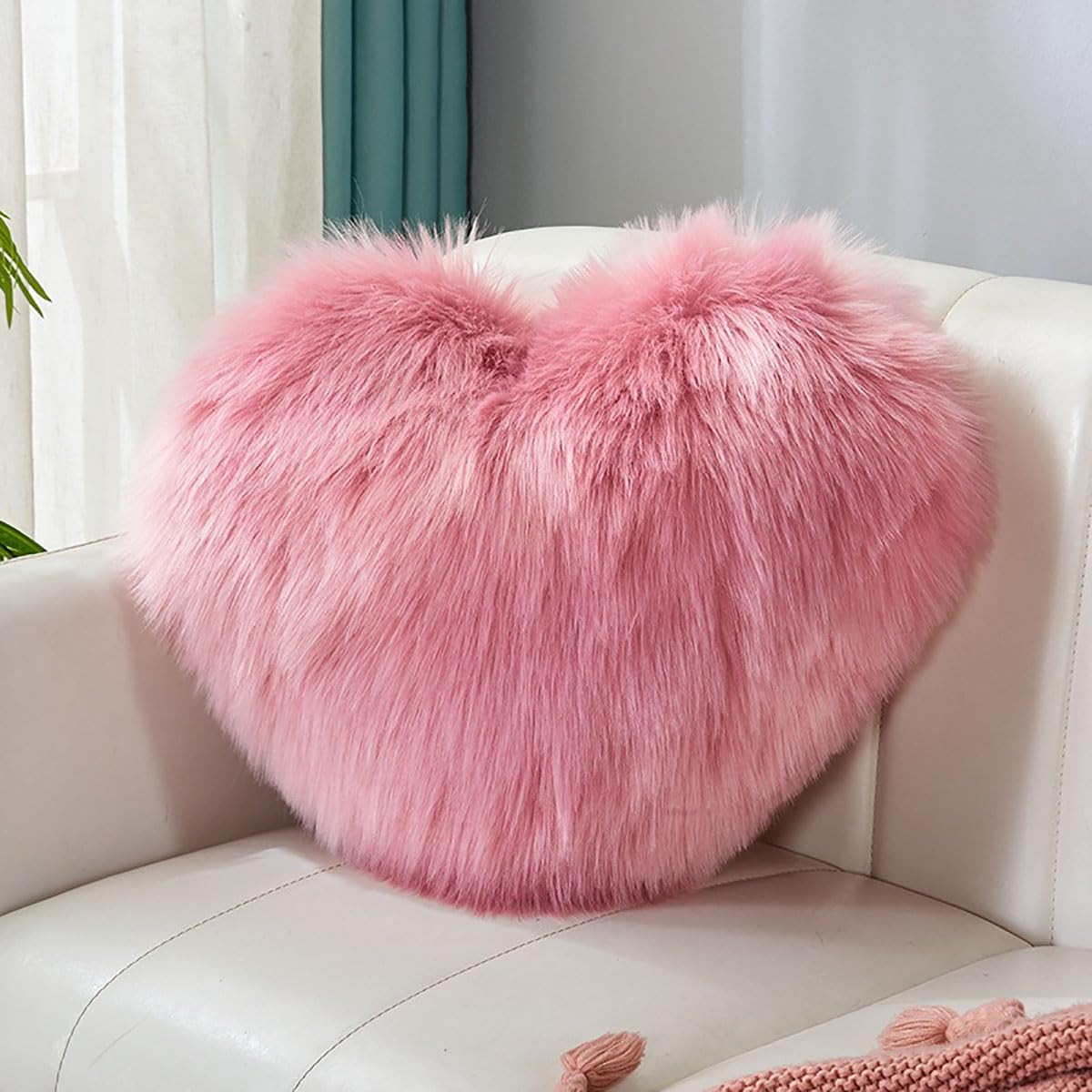 Fluffy Heart-Shaped Pillow, Sofa Bed Decoration, Pillow Decoration, Room Pillow (Pink, 11.81inch X 15.74inch)