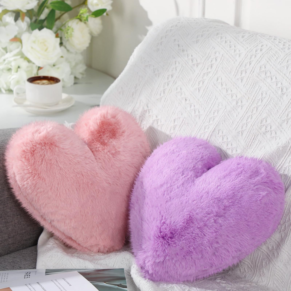 Marsui 2 Pcs Heart Pillows, Royal Purple, 11.81 x 11.02 Inch