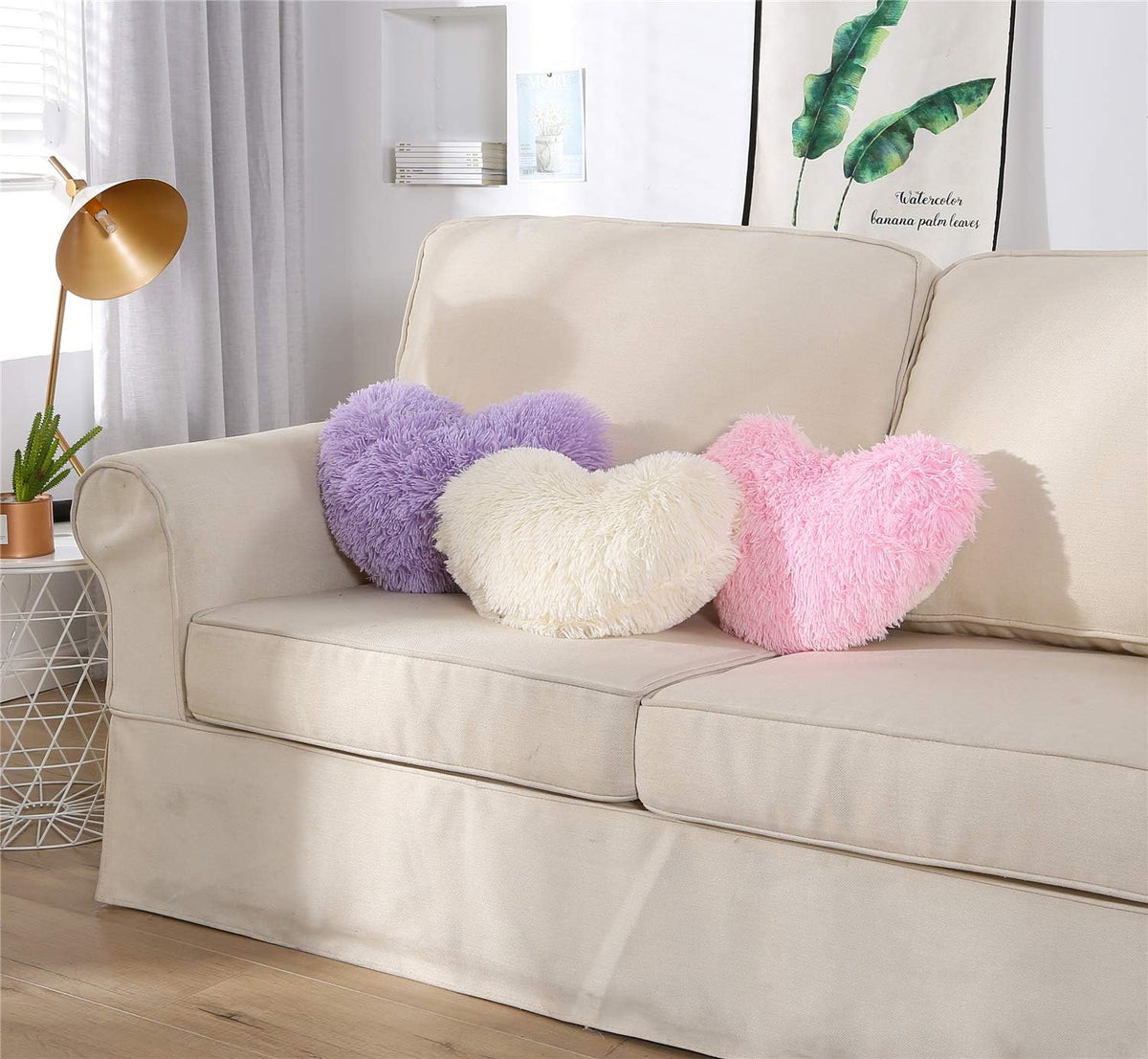 MOOWOO Fluffy Heart Pillow, Faux Fur Throw Pillow,Sherpa Plush Fluffy, Cute Soft Throw Cushion, Christmas Day,Valentines Day Decor for Home Bed Couch (Purple)