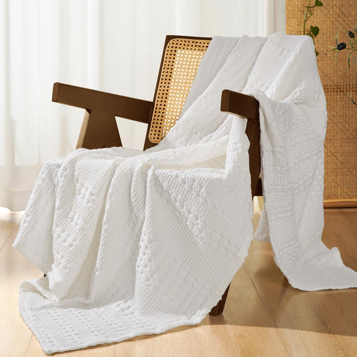 PHF Lightweight 100% Cotton Waffle Throw Blanket for Couch, Light Taupe