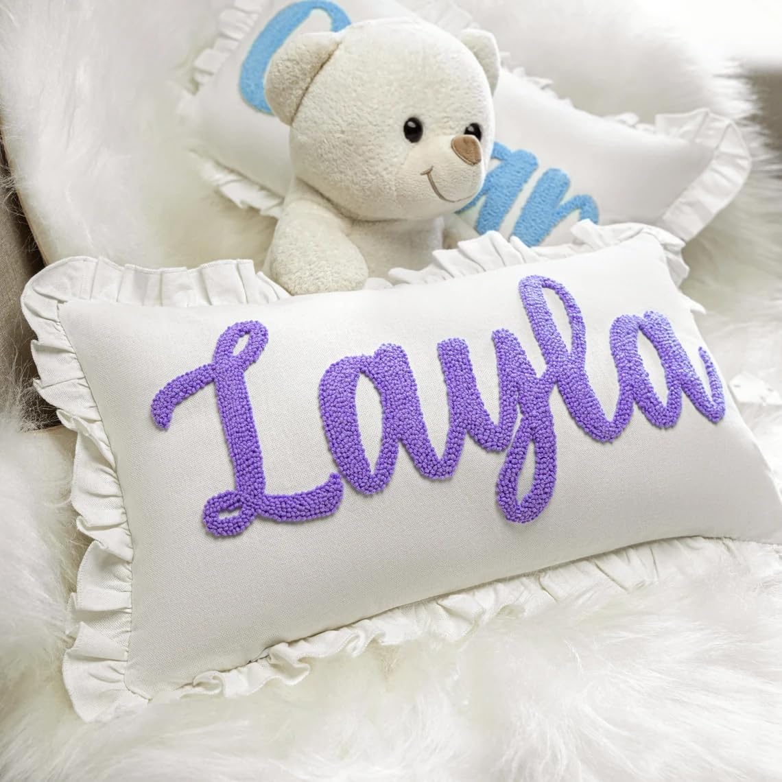 mia'spillow lab Monogrammed Custom Name Punch Needle Pillow, Personalized Pillow, Newborn Gift, New Mom Gift, Baby Gift Idea, Personalized Gift Idea