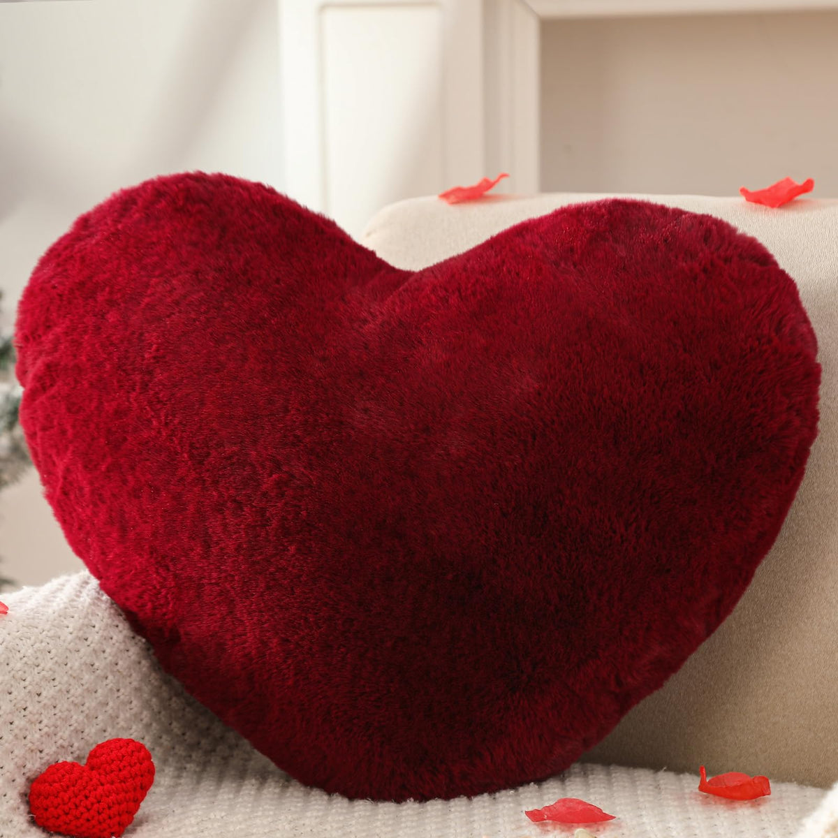 YRXRUS Heart Pillows, Love Heart Shaped Pillow, Small Cute Pink Heart Pillows for Gifts, Faux Rabbit Throw Pillows for Her, Kids, Girls Home Decoration, 10X11 Inch