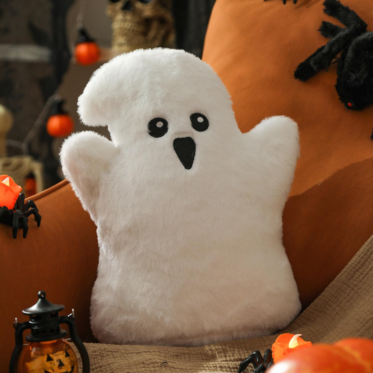 YRXRUS Ghost Pillows, Halloween Ghost Shaped Throw Pillows, Boo Purple Witch Hat Pillow Halloween Decor Gifts, 13x17 Inches Soft Faux Rabbit Fur Cushion