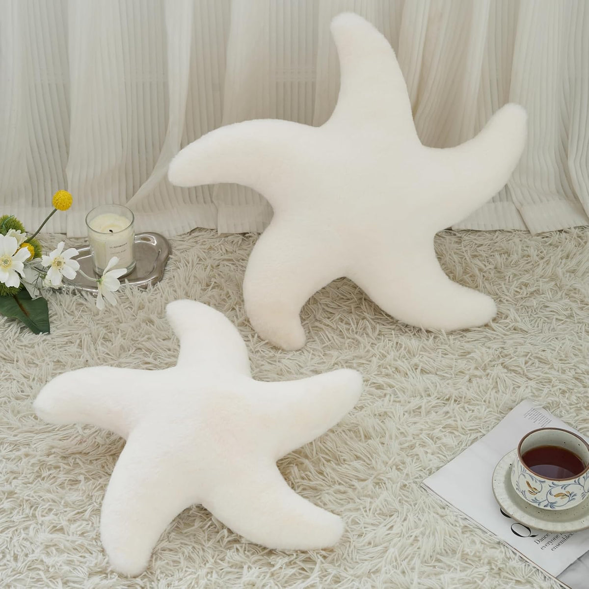 Starfish Pillow, 14.9" Cute Aesthetic Room Decor Accent Pillows, White