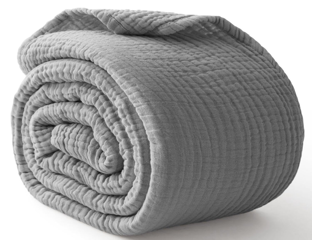100% Cotton Muslin Blanket for Adults, 6-Layer Large Throw, Beige Linen