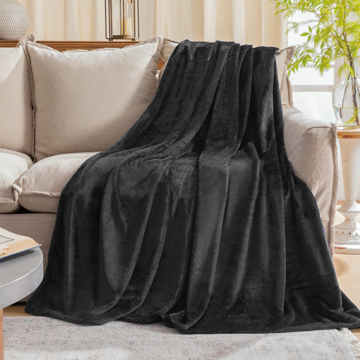 Fleece Plush Throw Blanket Navy Blue 50"x60"for Couch Fuzzy Cozy Flannel