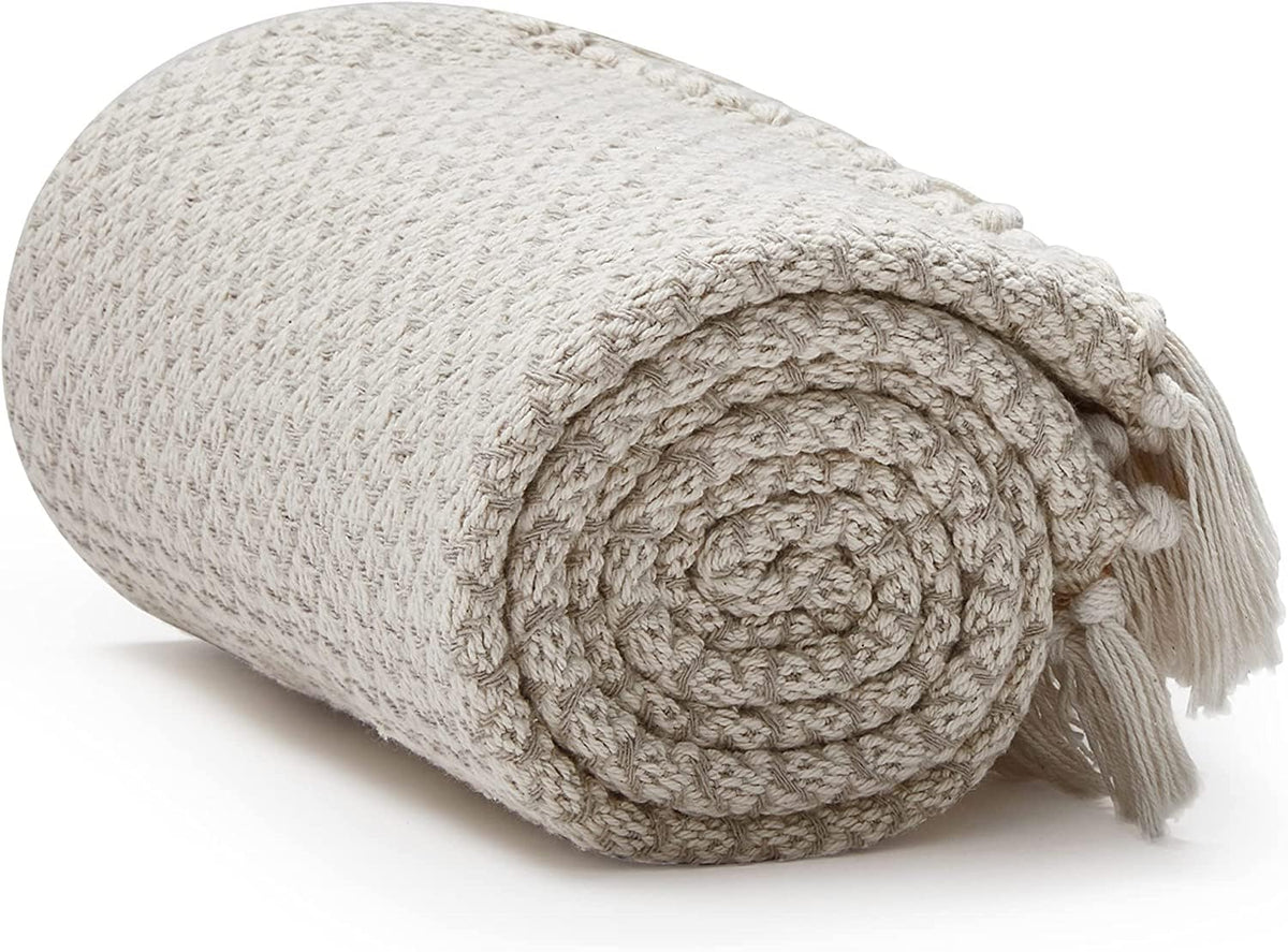Americanflat 50x60 Throw Blanket - Soft and Breathable Cotton Throw Blanket for Couch, Bed, Chair - Decorative Blankets Perfect for Home, Office, or Outdoor Use - Cream Herringbone Design