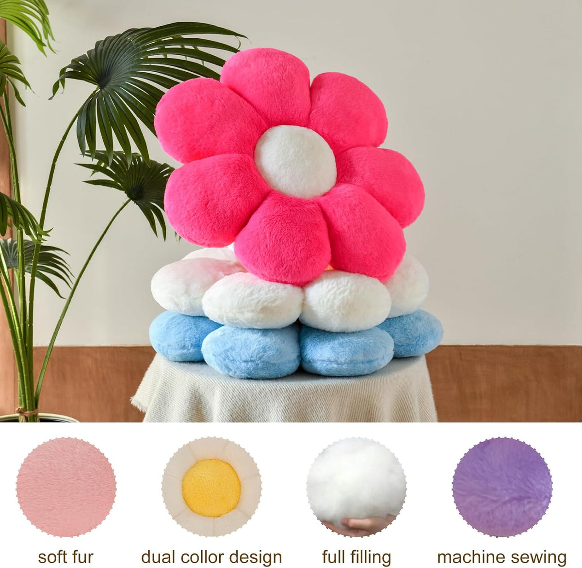 Xuyier Flower Decorative Throw Cute Daisy Pillow, White, 14.9 Inches