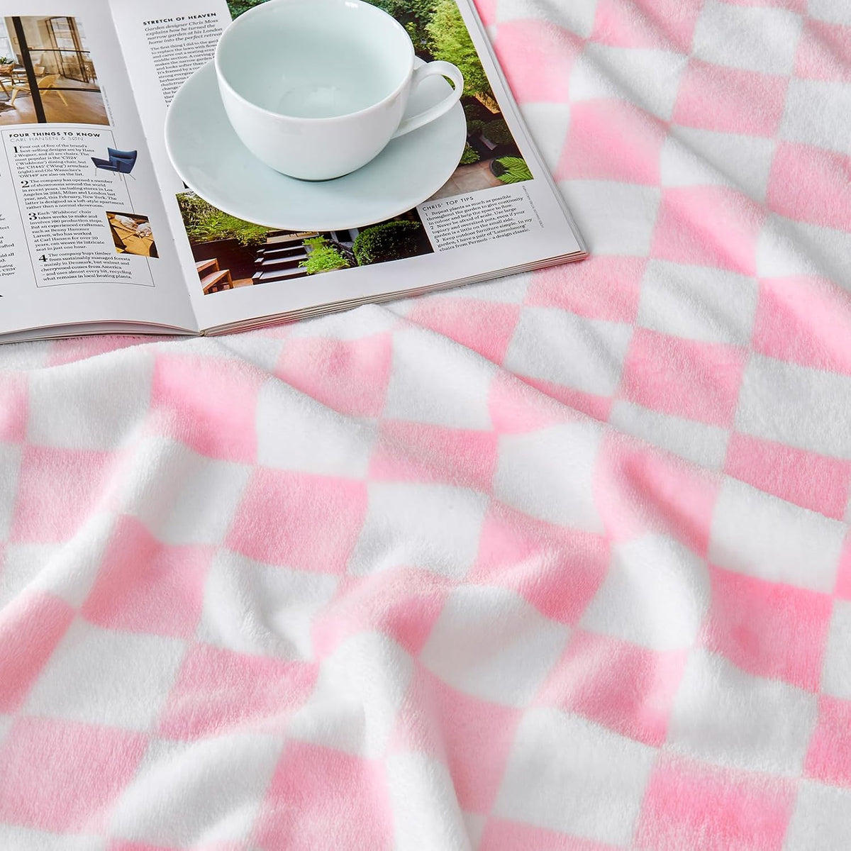 Edenleaf Pink Checkered Fleece Throw Blanket for Couch Warm Home Decor