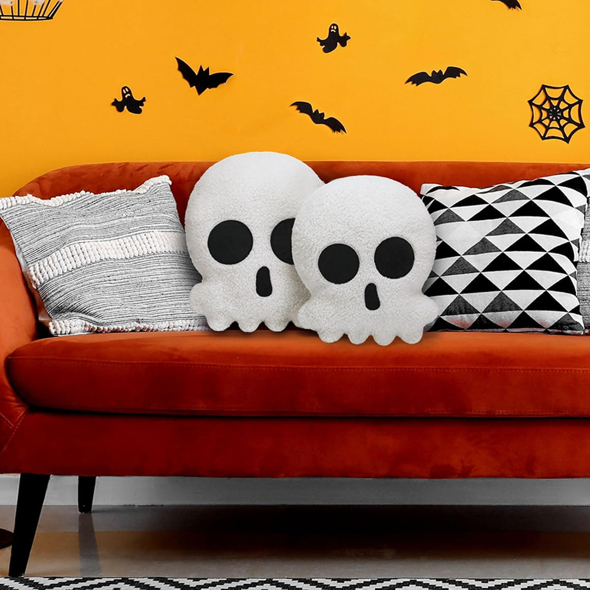 Wonderjune 2 Pcs Halloween Skull Skeleton Pillows, Black and White Gothic