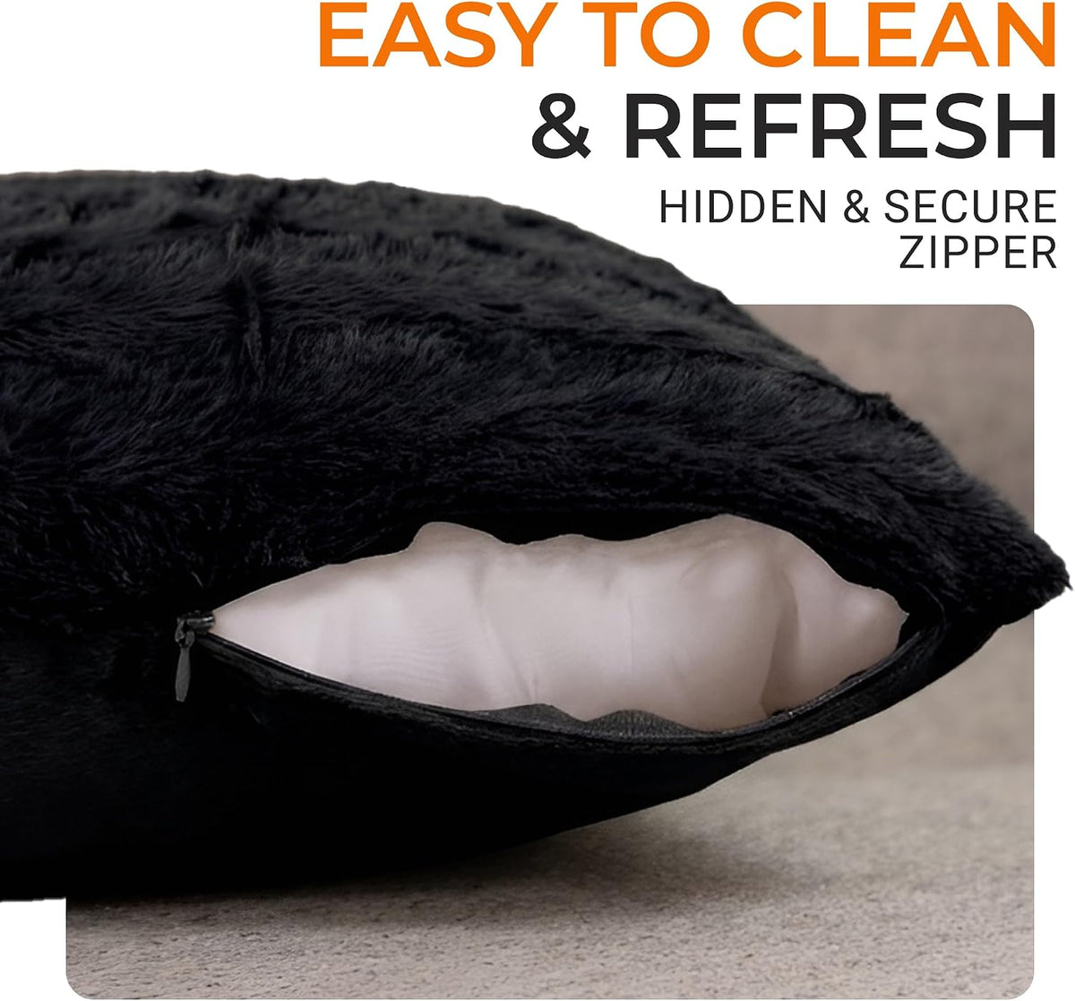 Cheer Collection Faux Fur Long Body Pillow - Accent Throw Pillow for Bed and Couch - Decorative Lumbar Pillow with Insert, Black (18" x 40")