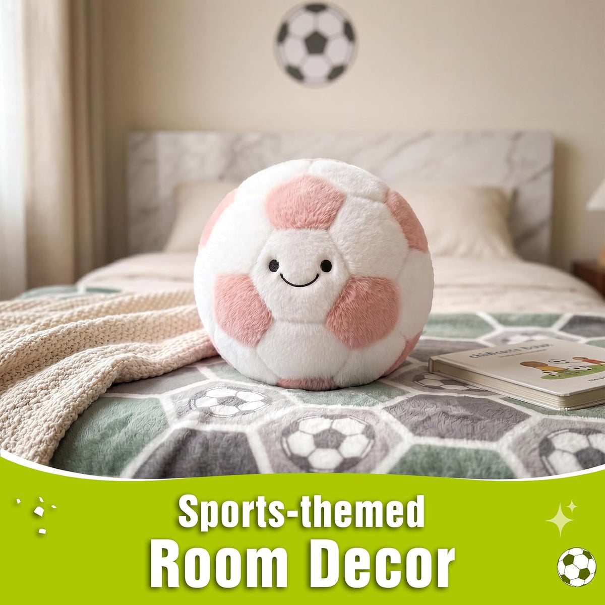PEACH CAT Soccer Ball Plush 9.8" Cute Soccer Pillow Decorative Football Shaped Round Throw Pillows Gifts Decor for Room Bed Sofa Couch Pink