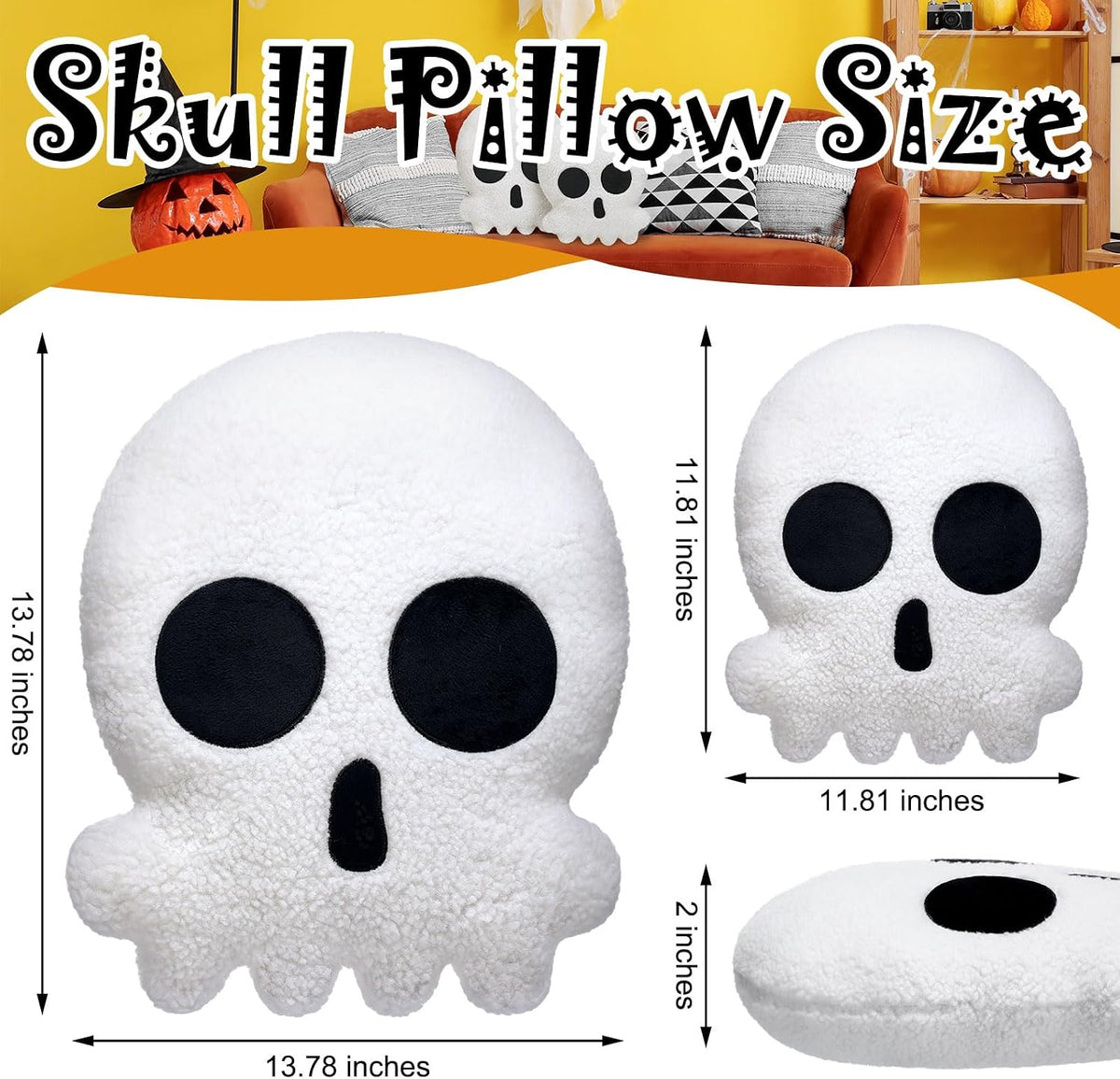 Wonderjune 2 Pcs Halloween Skull Skeleton Pillows, Black and White Gothic