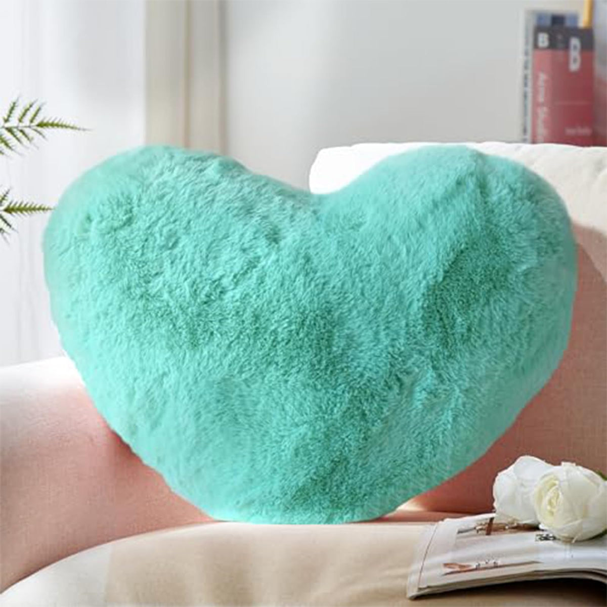 YRXRUS Heart Pillows, Love Heart Shaped Pillow, Small Cute Pink Heart Pillows for Gifts, Faux Rabbit Throw Pillows for Her, Kids, Girls Home Decoration, 10X11 Inch
