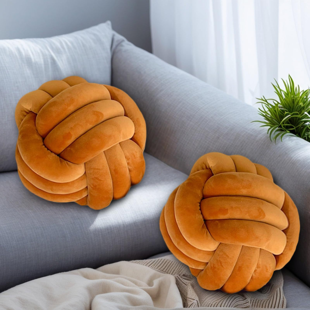 2 Pcs Knot Ball Pillow Black Throw Pillows Plush Round Cushion 8.7"