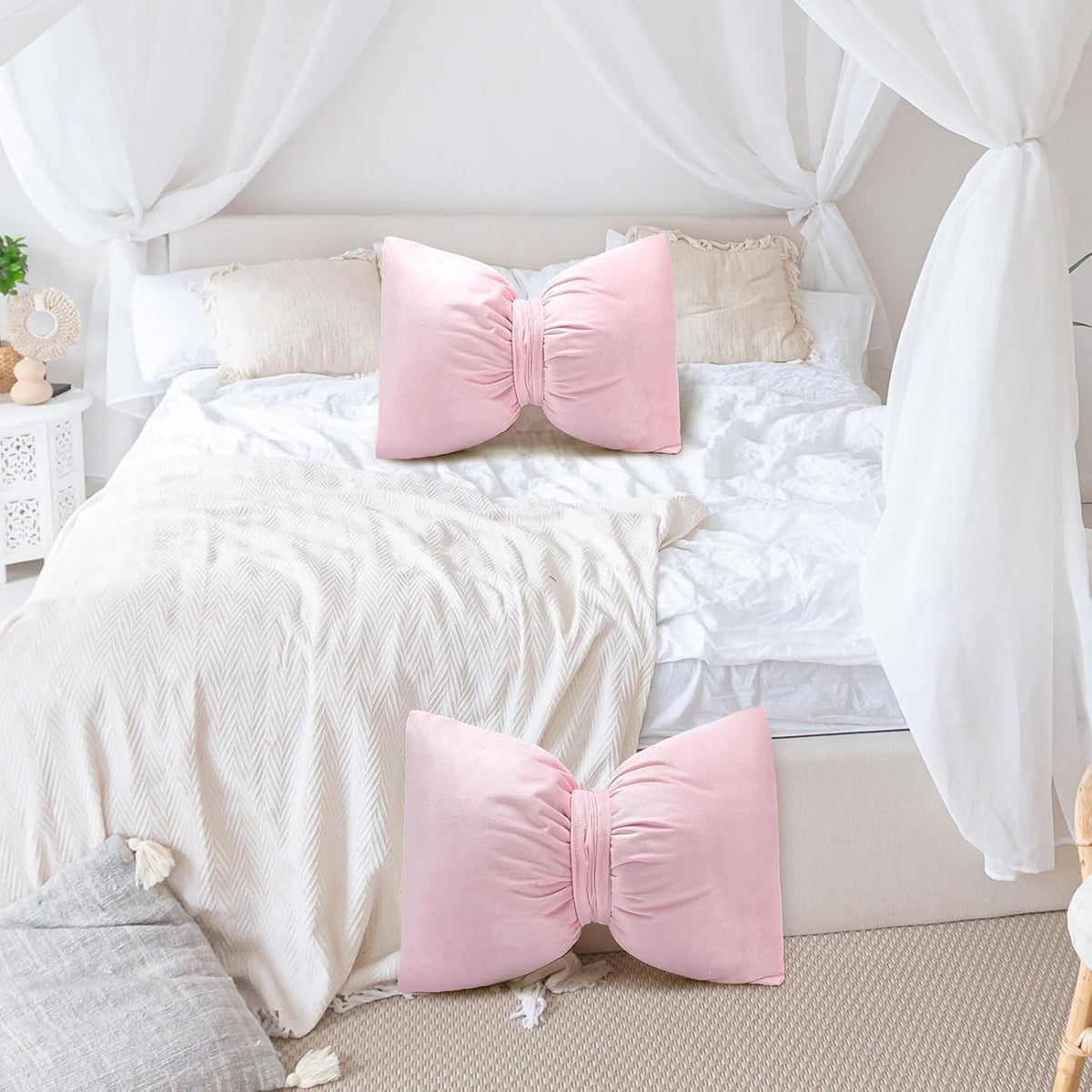 Beeveer Pink 2 Pcs Coquette Bow Pillow Velvet Bow Decor