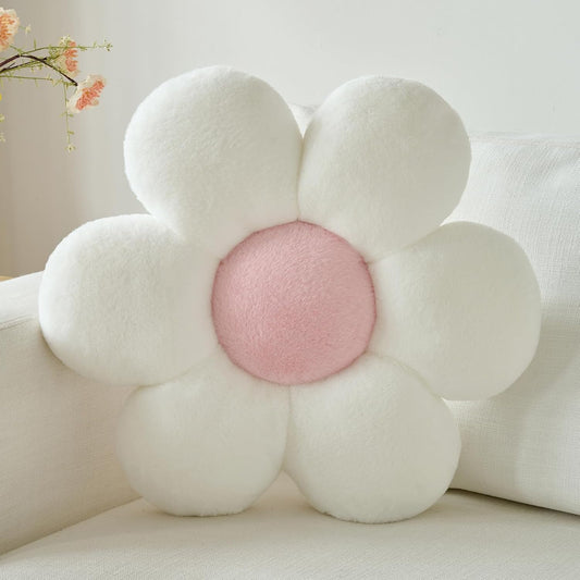 Flower Daisy Pillow, 14.9" Cute Decorative Throw for Couch Bed, White