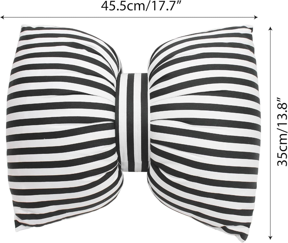 Bow Shaped Pillow, Decorative Sofa Throw Pillows, 17.7" x 13.8", Striped Black and White Reversible Pillow Cushions for Couch Bed Sofa Office Car Decor Neck Waist, Hand Made Cotton, Detachable to Wash
