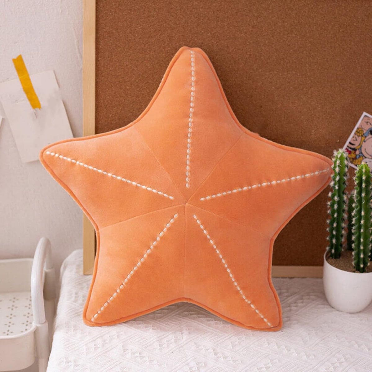 Starfish Shell Pillow Plush car Cushion Bedside Sofa Home furnishings Dormitory Office mat (19.6in, Star Orange)