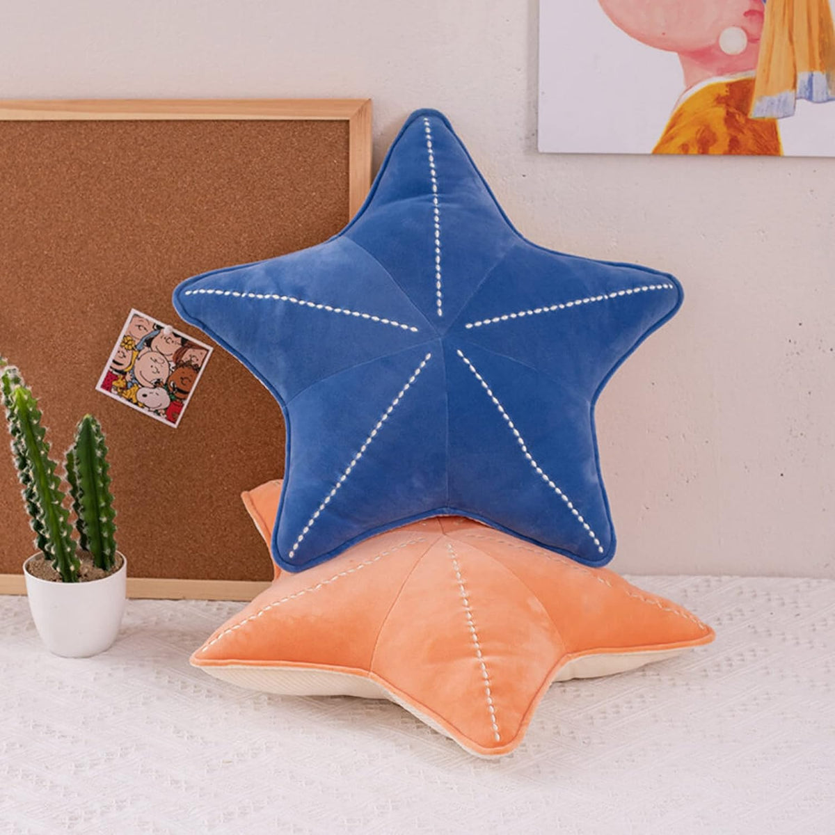 Starfish Shell Pillow Plush car Cushion Bedside Sofa Home furnishings Dormitory Office mat (19.6in, Star Orange)