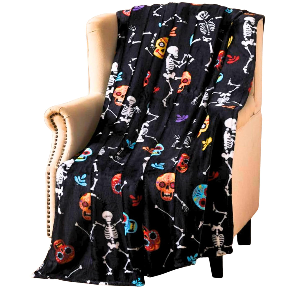 Halloween Fleece Throw Blanket, Black Bats on Gray, 50"x70" Oversized