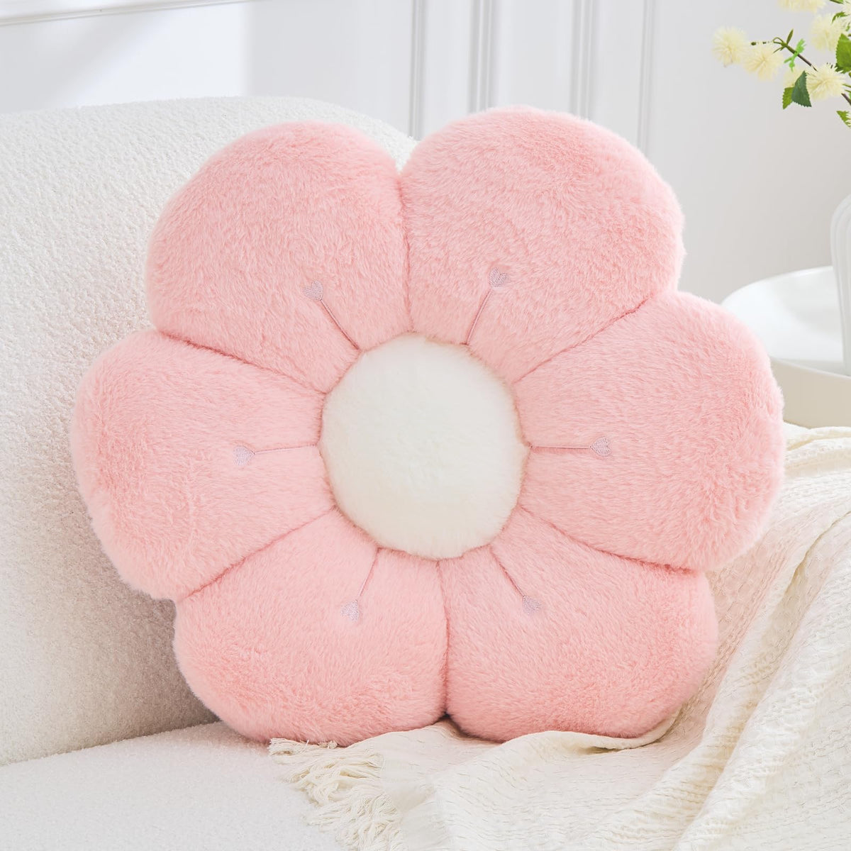 Flower Pillow, Light Pink Flower Decorative Throw Pillows for Bed Couch, Aesthetic Home Decor Cute 14.9" Daisy Floral Shaped Plush Pillow Floor Seat Cushion
