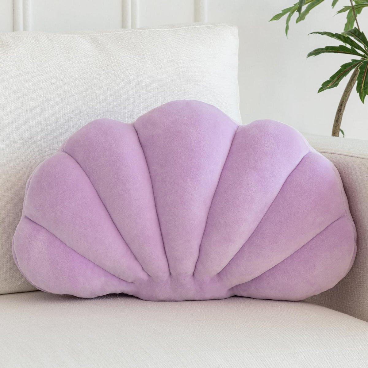 Shell Pillow, Shell Shaped Decorative Throw Pillows with Velet for Couch Bed, Cute Seashell Beachy Room Decor Aesthetic Throw Pillows for Bedroom Living Room(13x10 Inches, White)