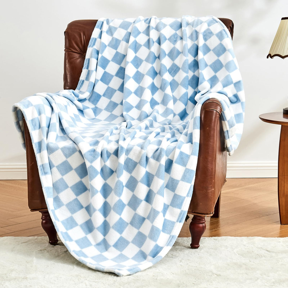 Edenleaf Pink Checkered Fleece Throw Blanket for Couch Warm Home Decor