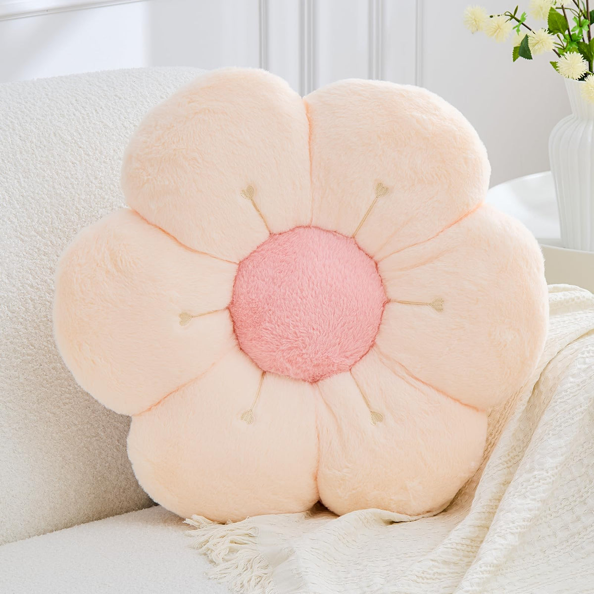 Flower Pillow, Light Pink Flower Decorative Throw Pillows for Bed Couch, Aesthetic Home Decor Cute 14.9" Daisy Floral Shaped Plush Pillow Floor Seat Cushion