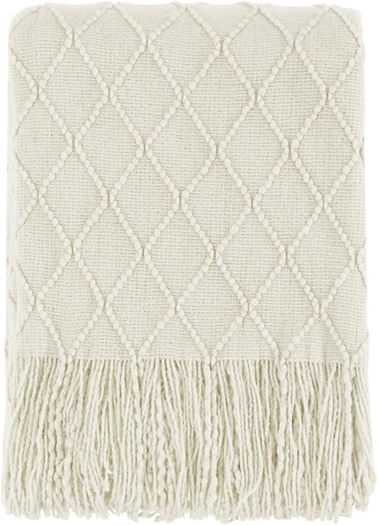 BOURINA Beige Throw Blanket 50x60 Inch Boho Knitted Soft Throw Sofa Blanket