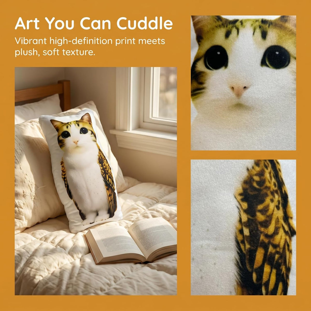 Meowl Meme Decorative Pillow, 14" Soft Cat-Owl Hybrid Home Accent, Unique Shaped Throw Pillow for Couch and Bed, Surrealist Aesthetic Room Decor