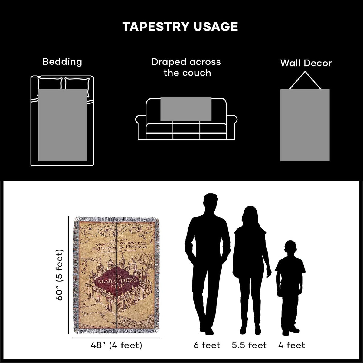 Northwest Harry Potter Woven Tapestry Throw Blanket, Designer Home Décor, Modern, Unique Gift, 48" x 60", Marauder's Map
