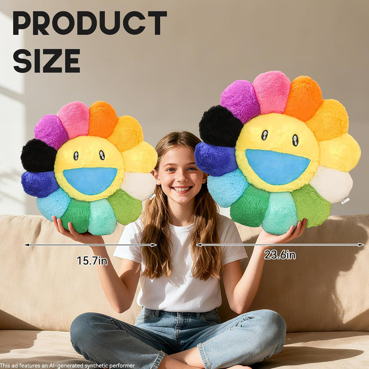 Flower Pillow, Cute Smiley Face Flower Shaped Throw Pillows 15.7In